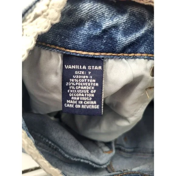 VANILLA STAR Juniors SZ 7 Lace Waist Jean Shorts Mini y2k style summer - Picture 4 of 10